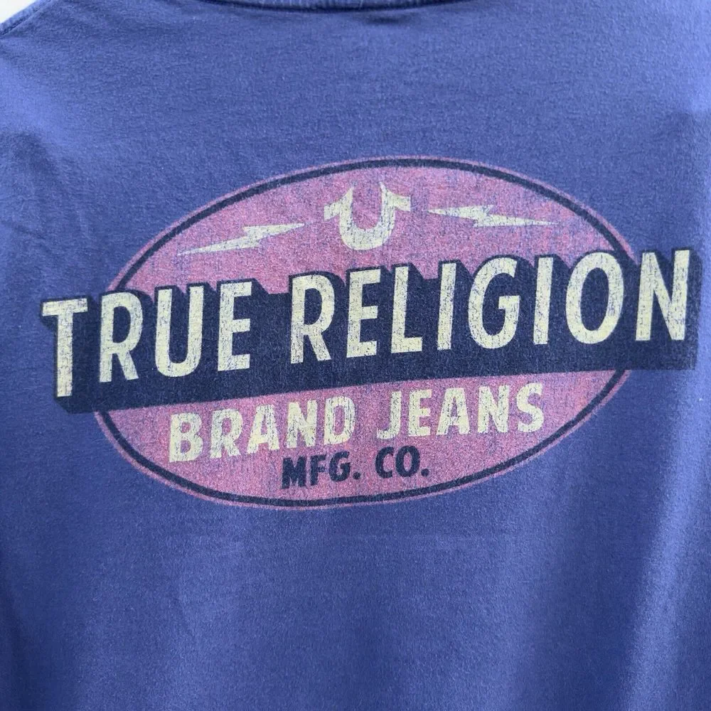 True Religion T Shirt Vintage World Tour Size M Blue‎ Red Yk2